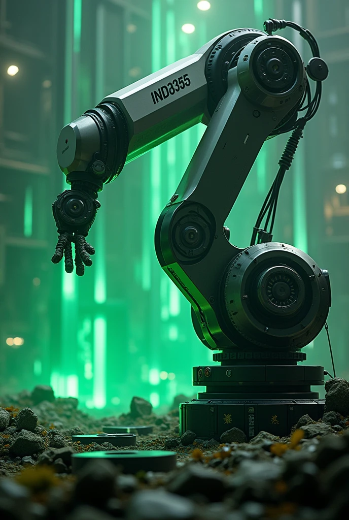 I want an image related to INDUSTRIAL AUTOMATION that highlights the green color, black and white and say "IND835"