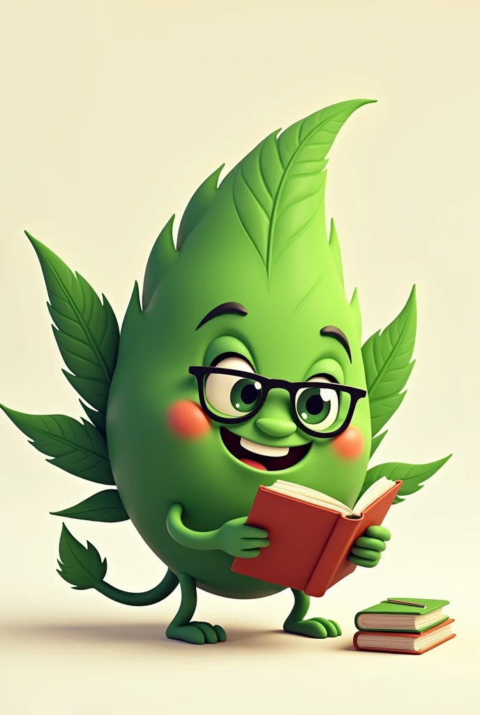 Animated marijuana leaf smiling and studying