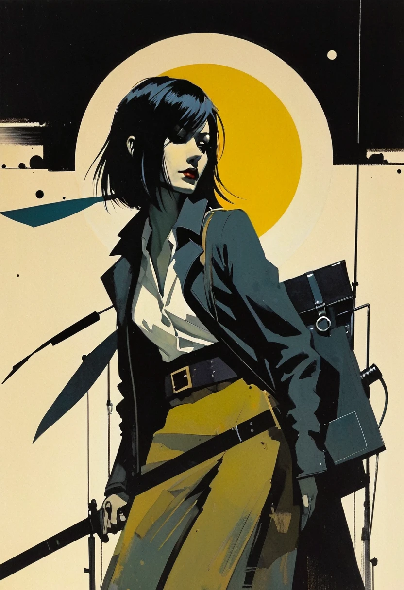 [style of santiago caruso],[Ashley Wood (Ashley Wood) style of],[Hans Hartung style],Charley Harper 1 Girl,Character concept design,Half Body