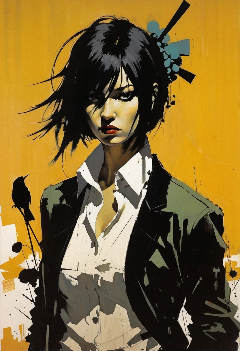 [style of santiago caruso],[Ashley Wood (Ashley Wood) style of],[Hans Hartung style],Charley Harper 1 Girl,Character concept design,Half Body