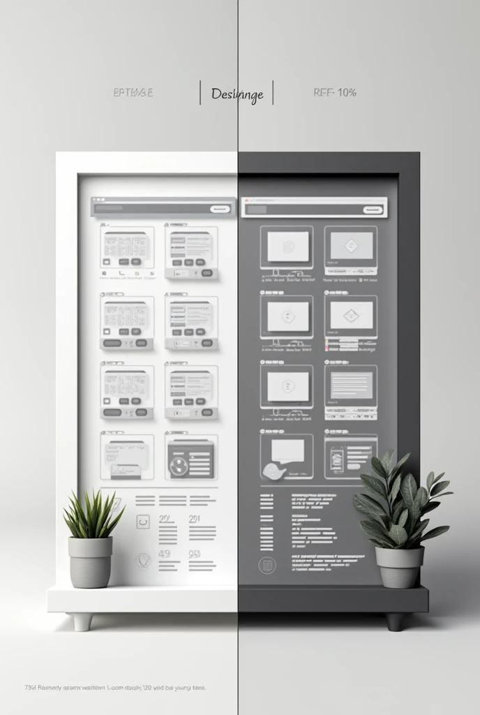 
Design an image that showcases a before-and-after comparison of a website's user interface. On one side, display a basic, outdated layout, and on the other side, a sleek, modern design with clear call-to-action buttons, attractive visuals, and a responsive layout. Include some key statistics or benefits, such as "Increased user engagement by 50%" or "Boosted sales by 30%. But color combination of this image is black and skin
