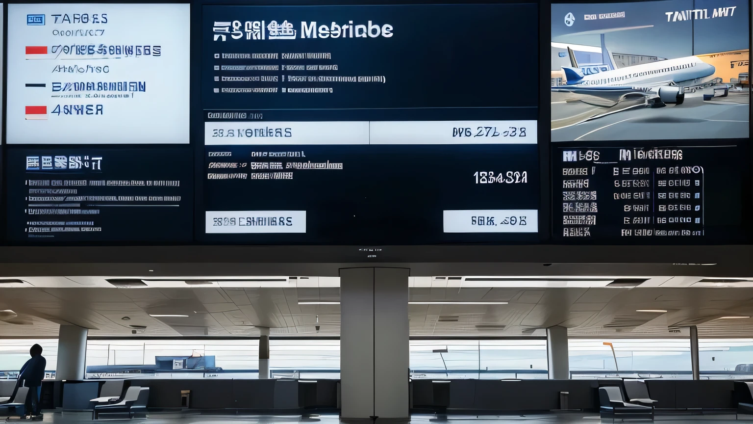Create a realistic and high-resolution image of a single Flight Information Display System (FIDS) screen at an airport. \ The design should feature a modern, clear layout with black background, and the text should be primarily in white and blue for easy readability. Ensure the display is accurate and realistic, mimicking the look and feel of actual airport screens. just one screen. just one display