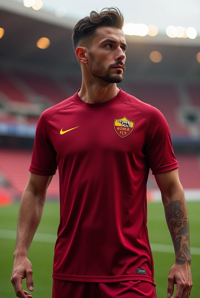 Personalize the Roma 2024 soccer team uniform with a round shield with the name Ingenebrios FC