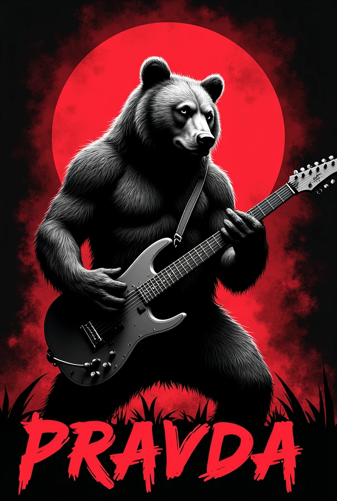 Rock band logo in red and black with a bear playing the guitar, it has to say PRAVDA 
