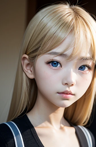 Create a photo of a korean Asian teenager,beautiful girl, pltinum blondehair,yo,narrow eyes:1.5
