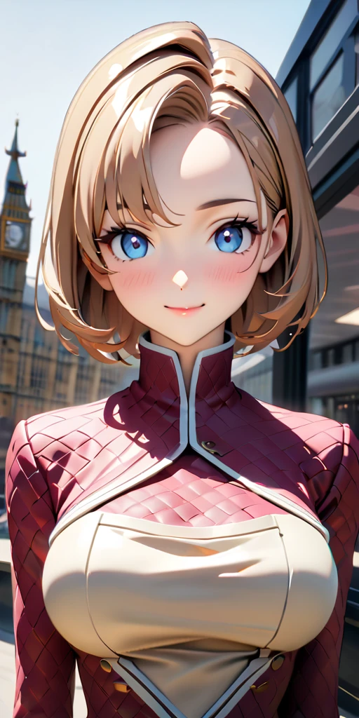 ((Highest quality、masterpiece、anime style、best quality、high resolution、8k、detailed、ultra-detailed:1.3))、Long legs:1.2, Beautiful woman with perfect figure:1.4、(Smiling:1.2), double eyelid、30-year-old female、((((One Woman,beautiful face,Beautiful face、London,upper body:1.5)))),Big Breasts、High resolution, accurate, Anatomically correct, High-resolution model, high quality, Very detailed, Ultra high definition, Textured skin,