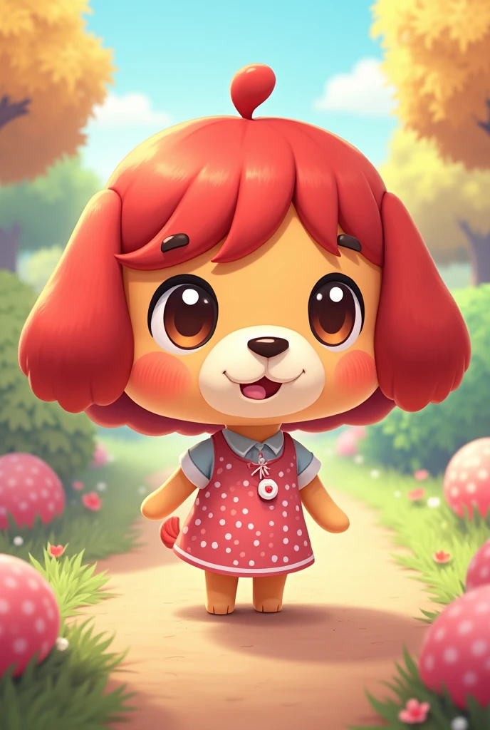 Animal Croosing, Puppy girl, red Hair, cute animation, videogame desing character