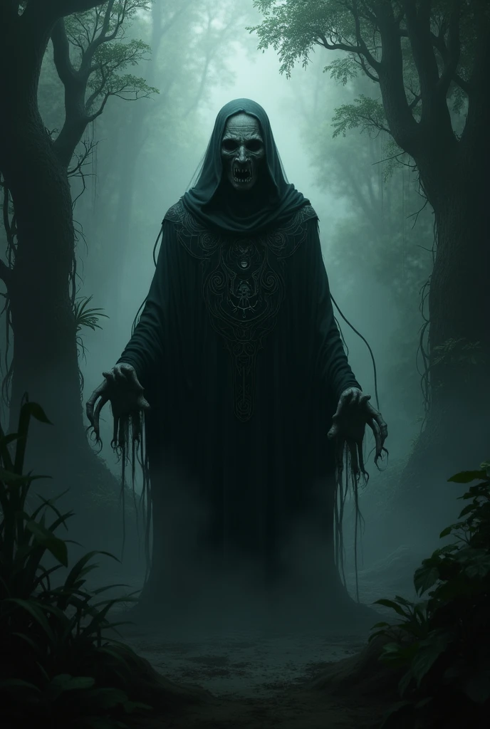 The man a ghost figure—a in tattered clothing, eyes filled with deep sorrow. moves slowly,eyes brimming with tears as mourns her lost home and people.