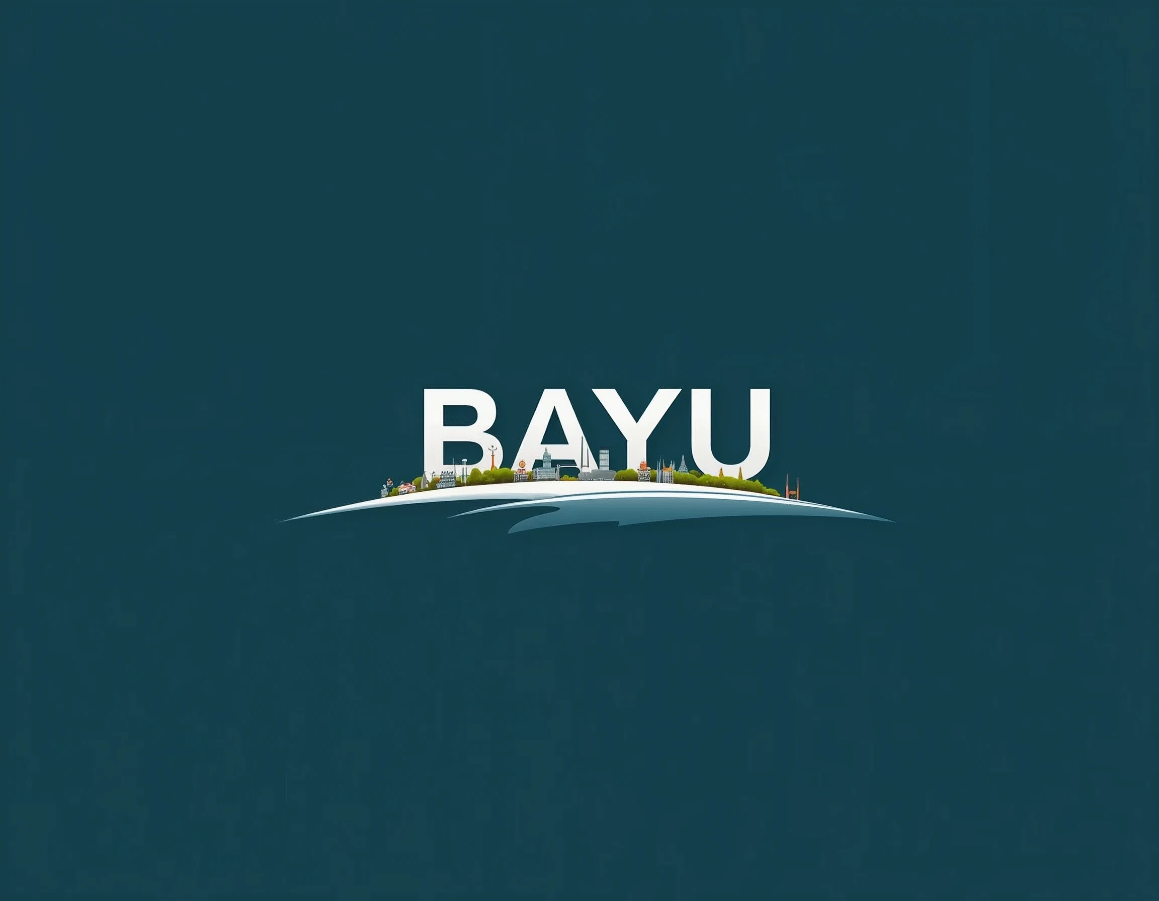 BAYU means breeze in malay. create a logo that shows the word BAYU with little city at the foot of each letter with colour
