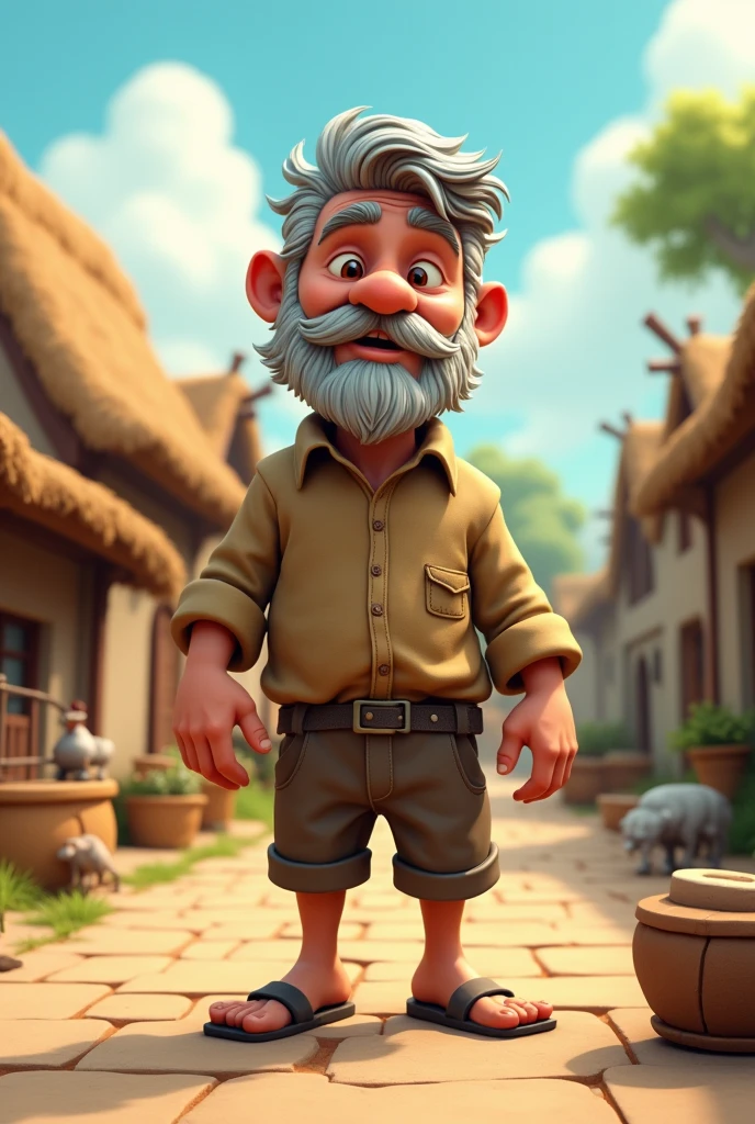 Poor village man 3d cartoon