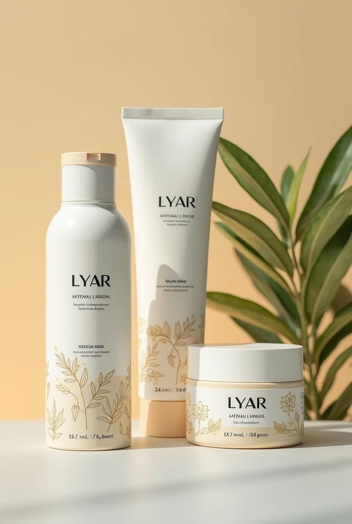 I want you to create a brand of natural cosmetics, the name of the brand is Lyar, make the packaging in Biodegradable Tubes