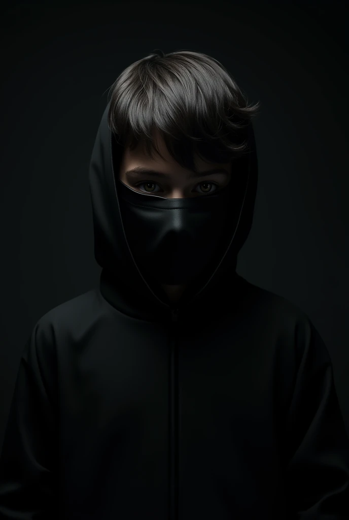 The boy with black mask & black background 
