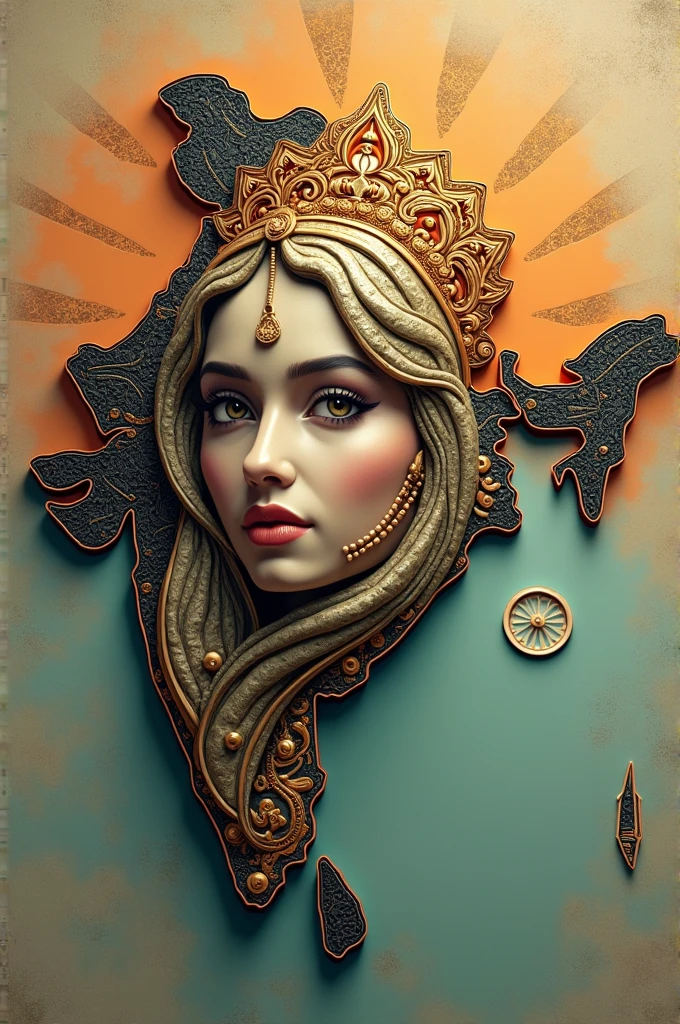 India map with bharatha maadha's face and Indian robotic face with deep meaning
