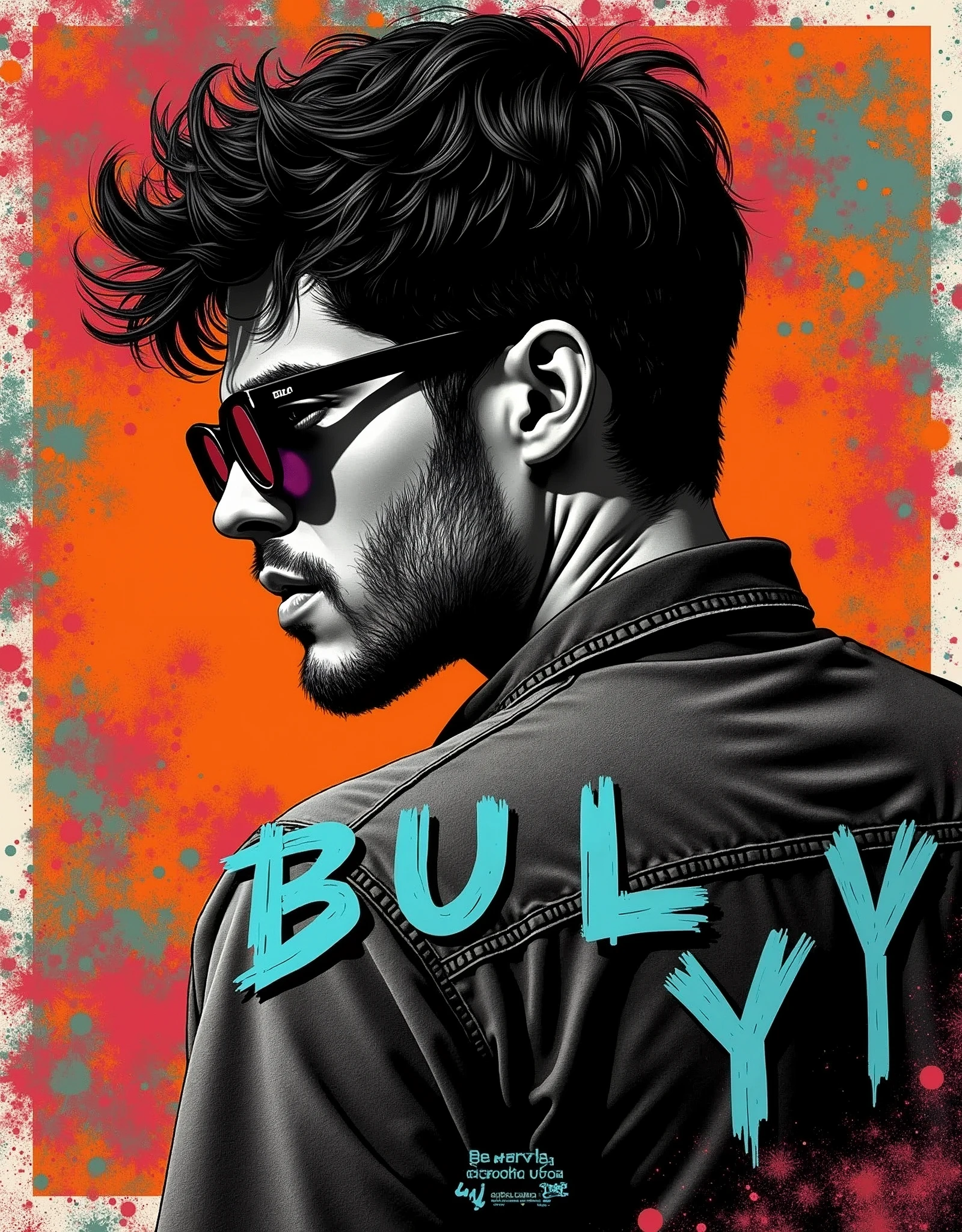 (masterpiece:1.2),(Highest quality),(Very detailed),(Ultra-high resolution),(Best illustrations),8k,wallpaper,Music record jacket design,Acid Jazz,Vector art,Flat Design,Band name"BULY"Display as text,(The overall design is monochrome with pop colors for the text.:2.0)