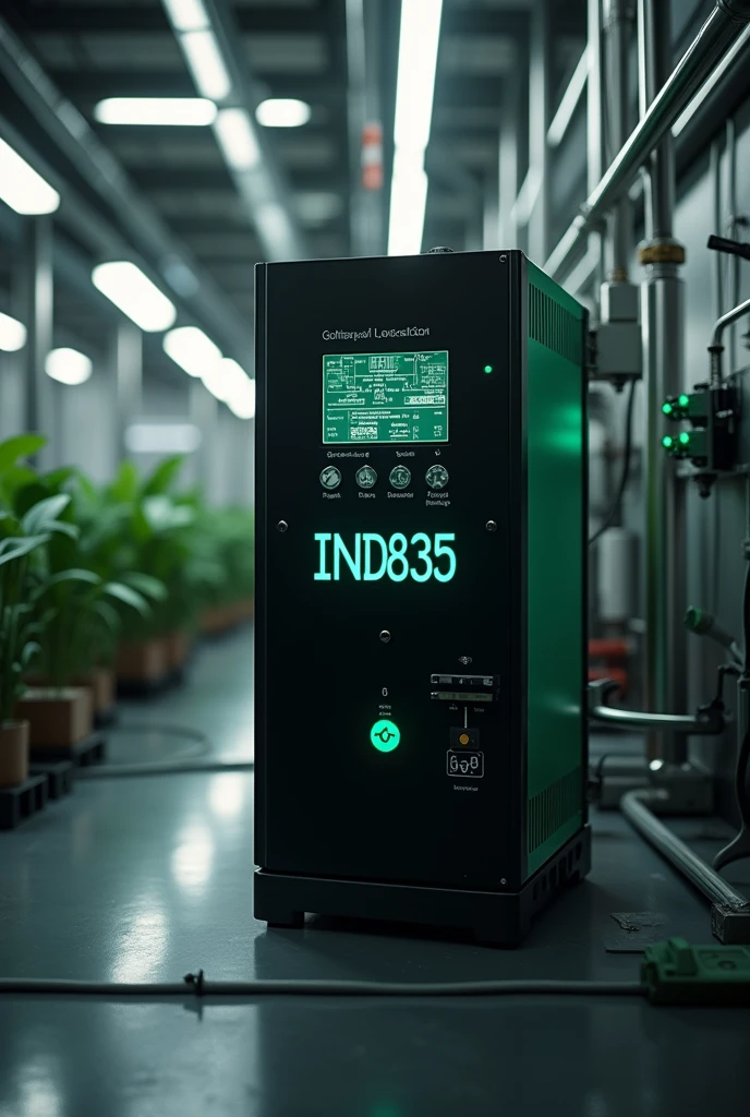 I want an image related to INDUSTRIAL AUTOMATION that highlights the green color, black and white and say "IND835"