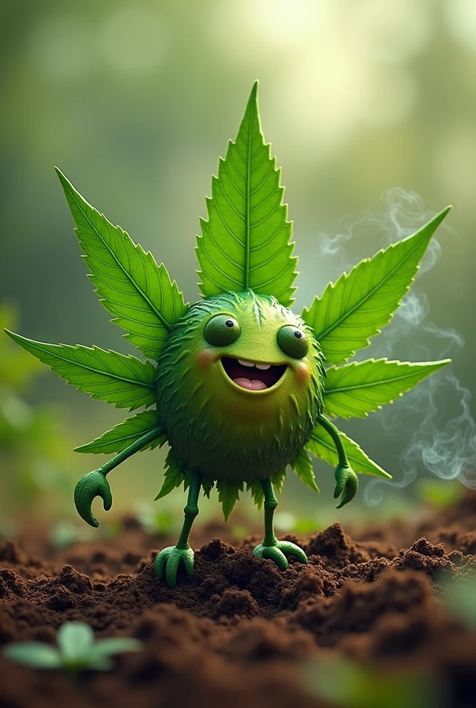 Marijuana leaf with animated smile, planting marijuana, smoking pot