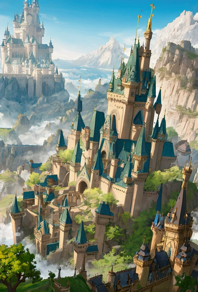 Fantasy world with castle and natural landscape