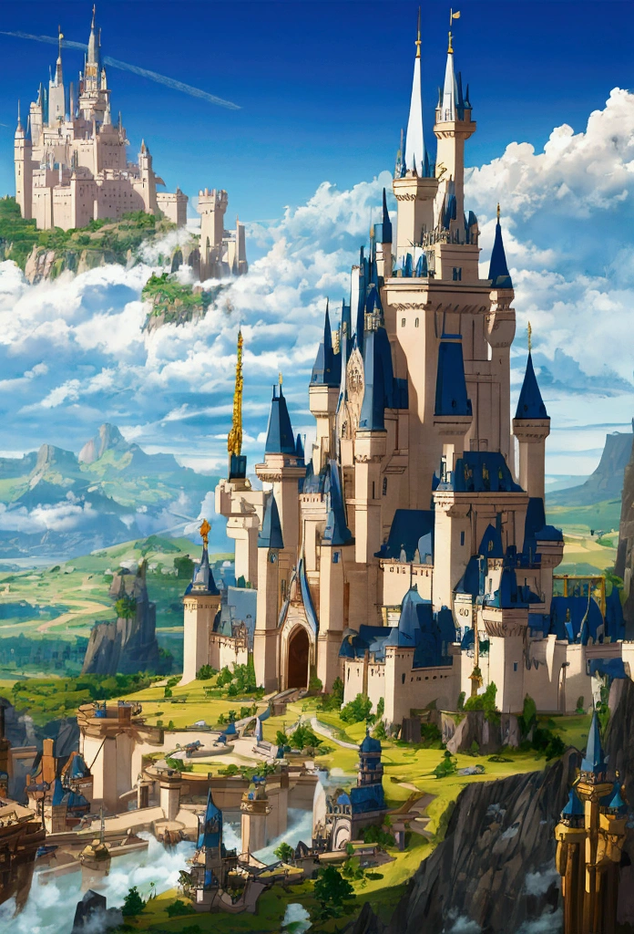 Fantasy world with castle and natural landscape