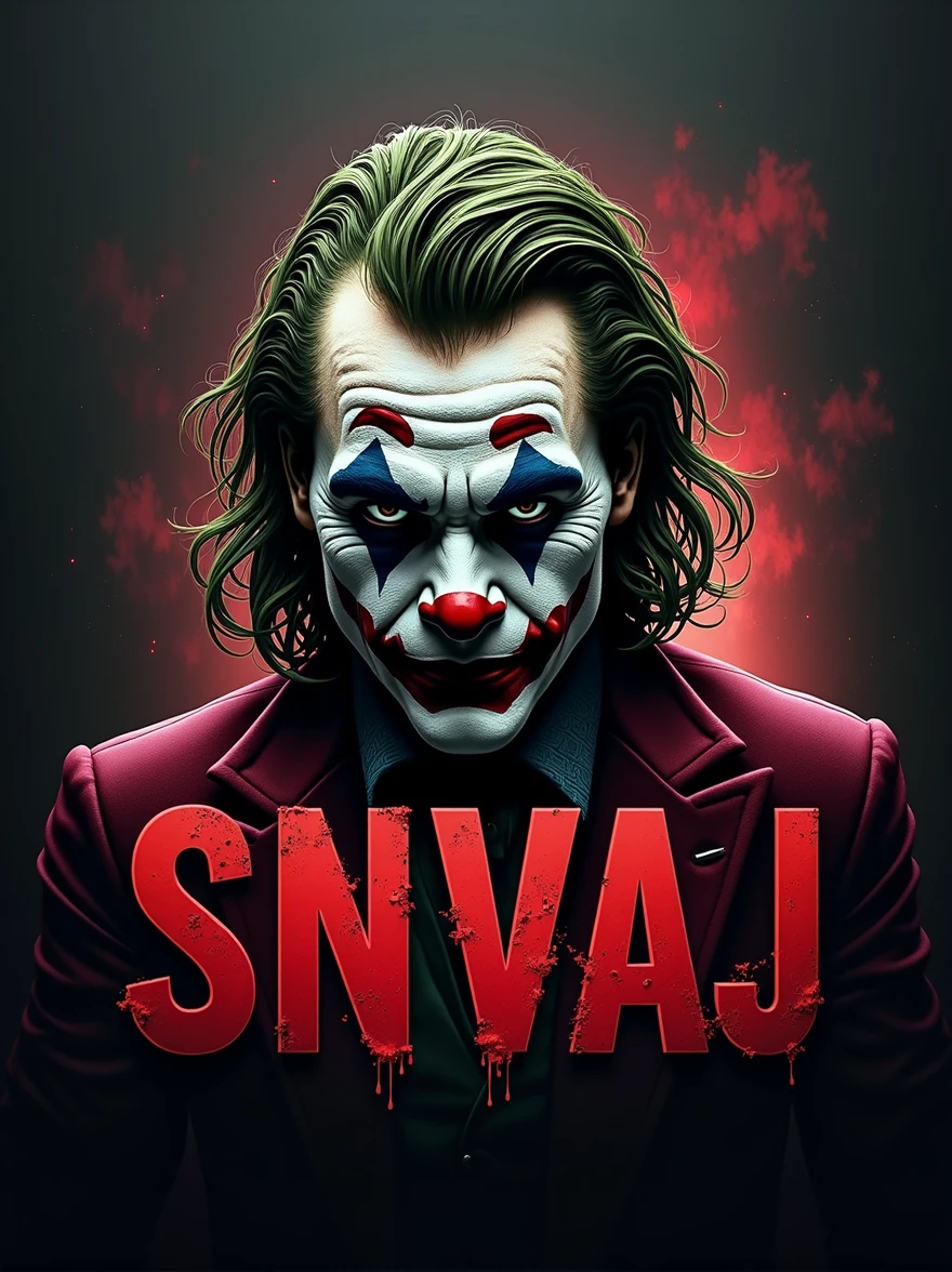 logo "snvaj" stylish letter logo front, background joker ,realistic and attitude with logo joker ,realistic real