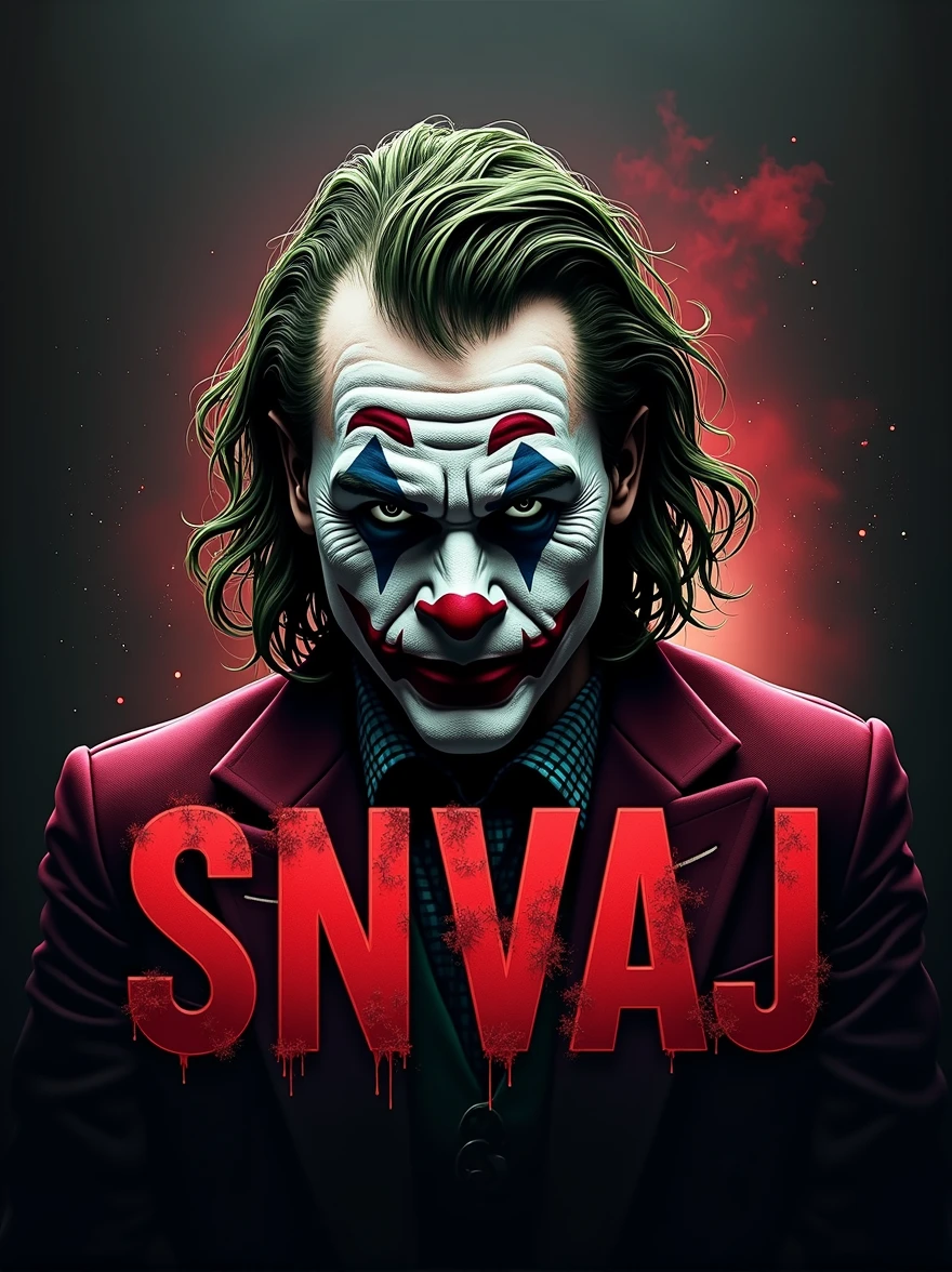 logo "snvaj" stylish letter logo front, background joker ,realistic and attitude with logo joker ,realistic real