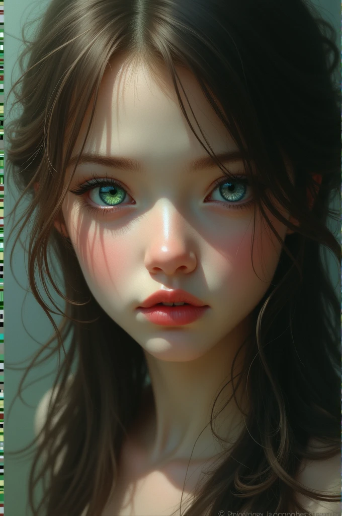 Girl with brown hair with eyes of different colors - with a beauty 