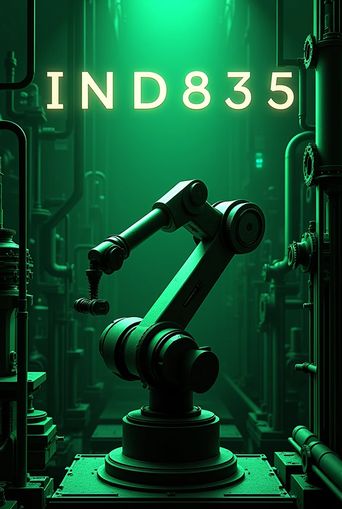 I want an image related to INDUSTRIAL AUTOMATION that highlights the green color, black and white and say "IND835" 