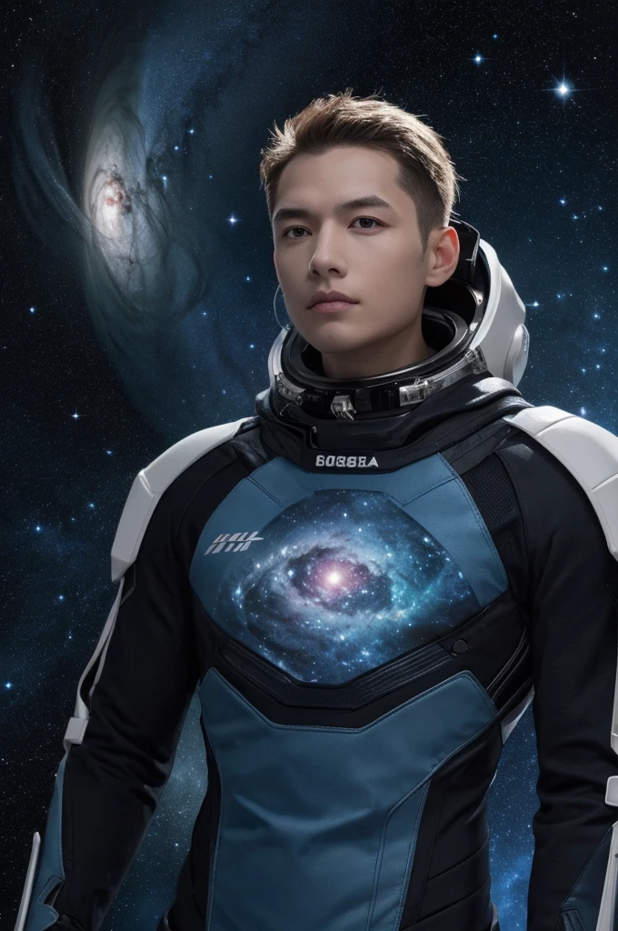 (best quality, masterpiece),Detailed,1boy,astronaut,complex portrait of a sci-fi Borg floating in outer space,nebula,galaxy,Looking forward,(cybernetic limb:0.7),