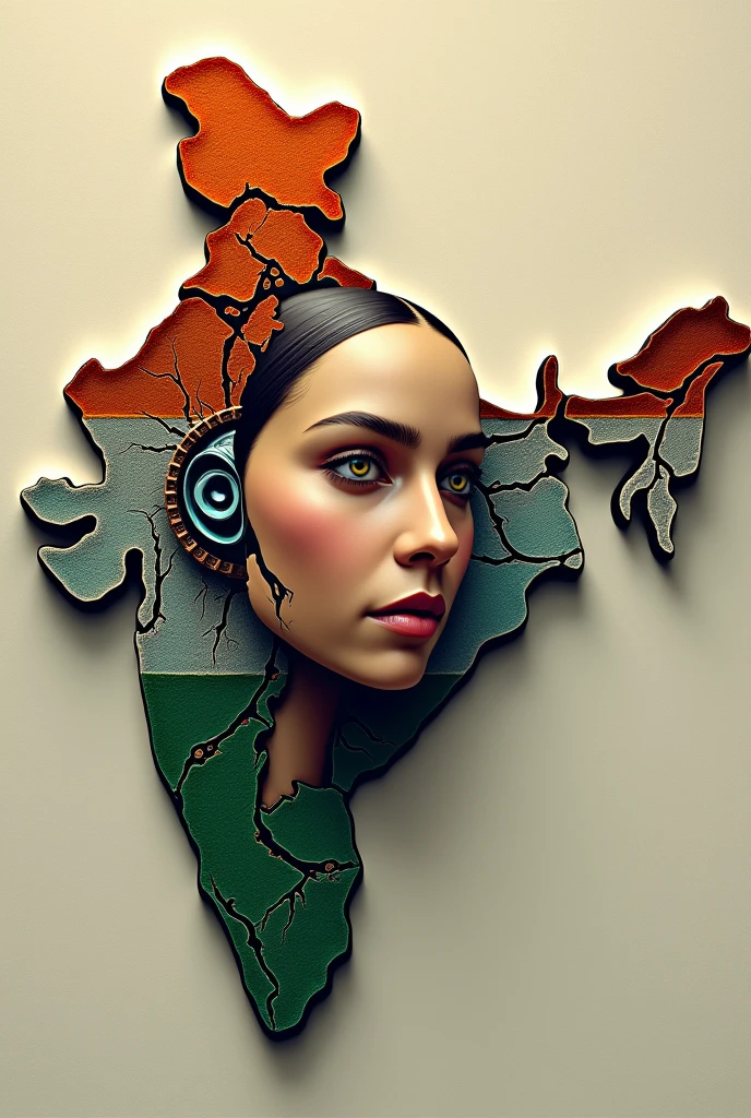 India map with bharatha maadha's face and Indian robotic face in india map