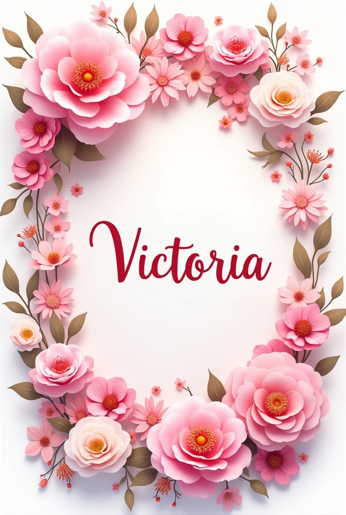 Make a sticker with the name Victoria and lots of pink flowers