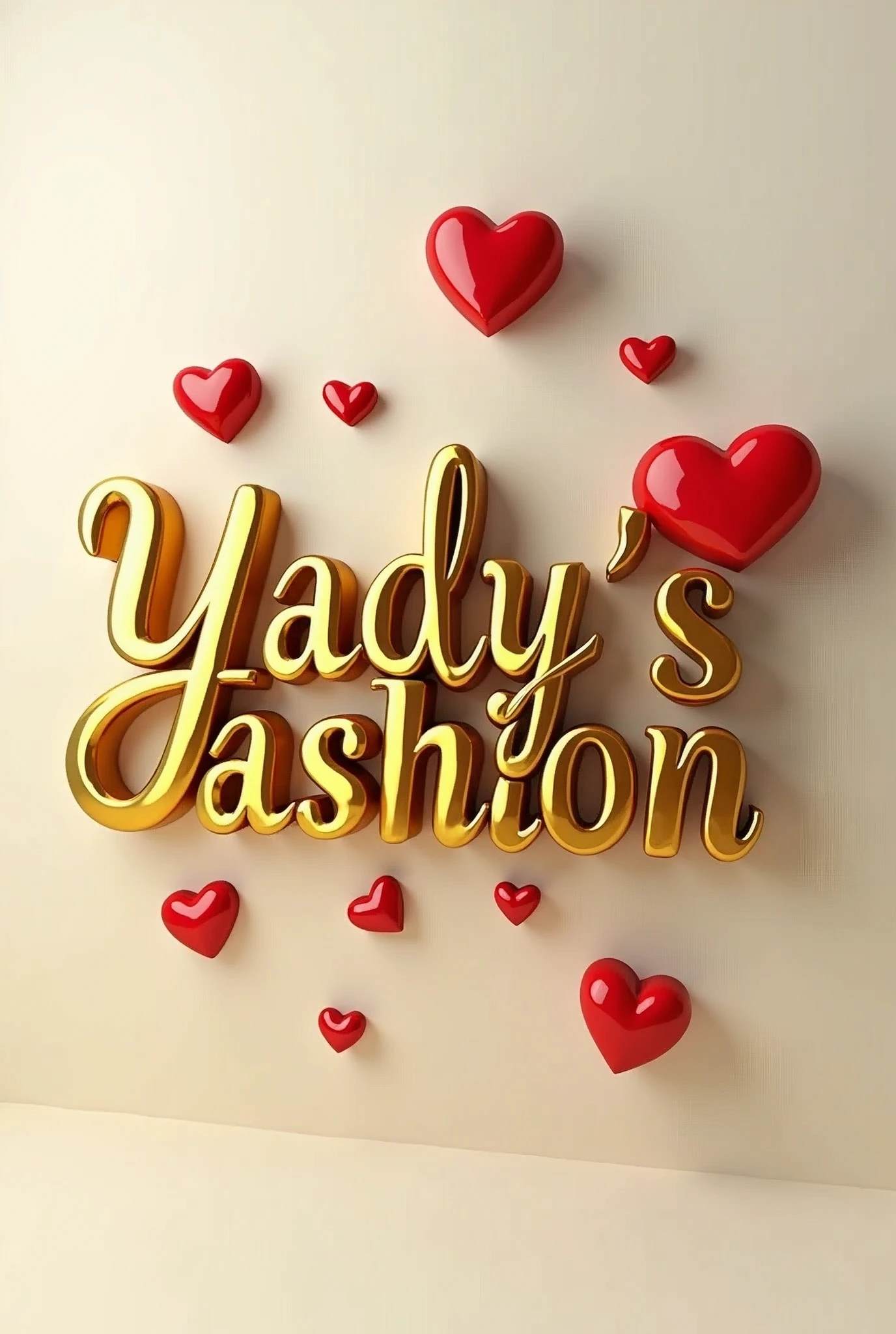 Yady&#39;z Fashon gold 3D logo with gym weights and red hearts 
