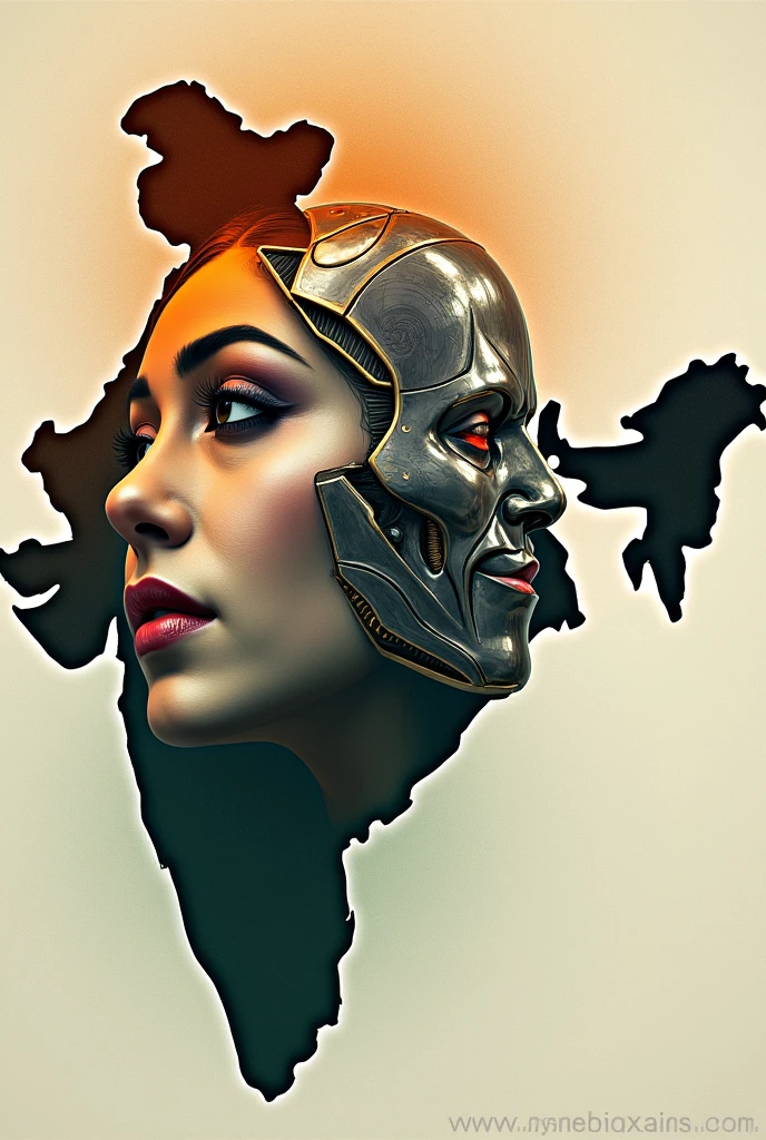 India map with bharatha maadha's face and Indian robotic face in india map