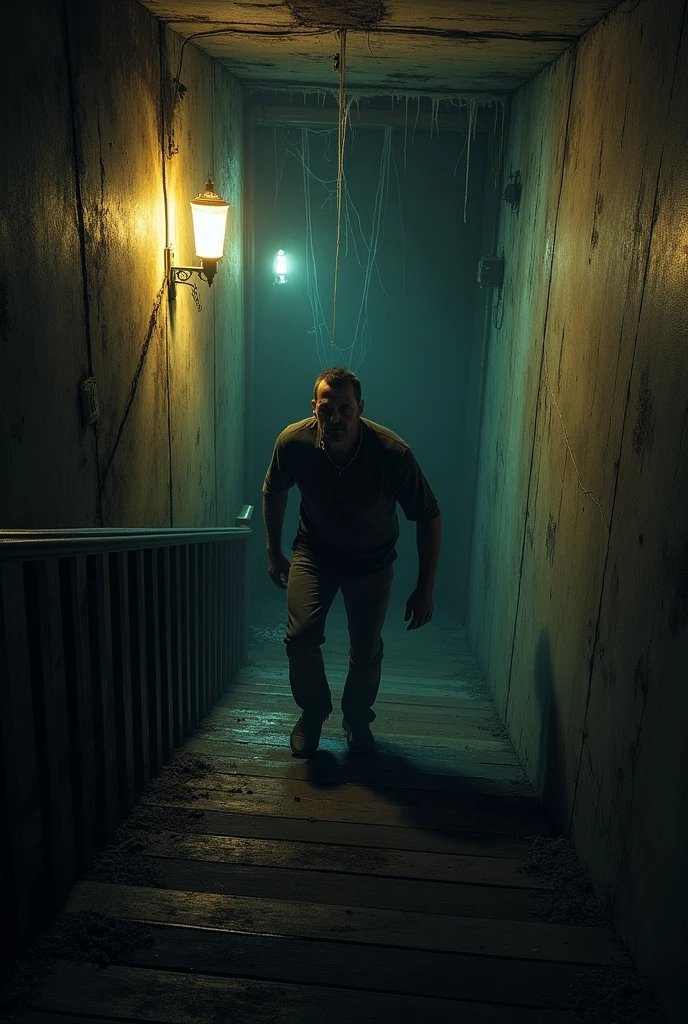 man walking into his home basement, nightmare