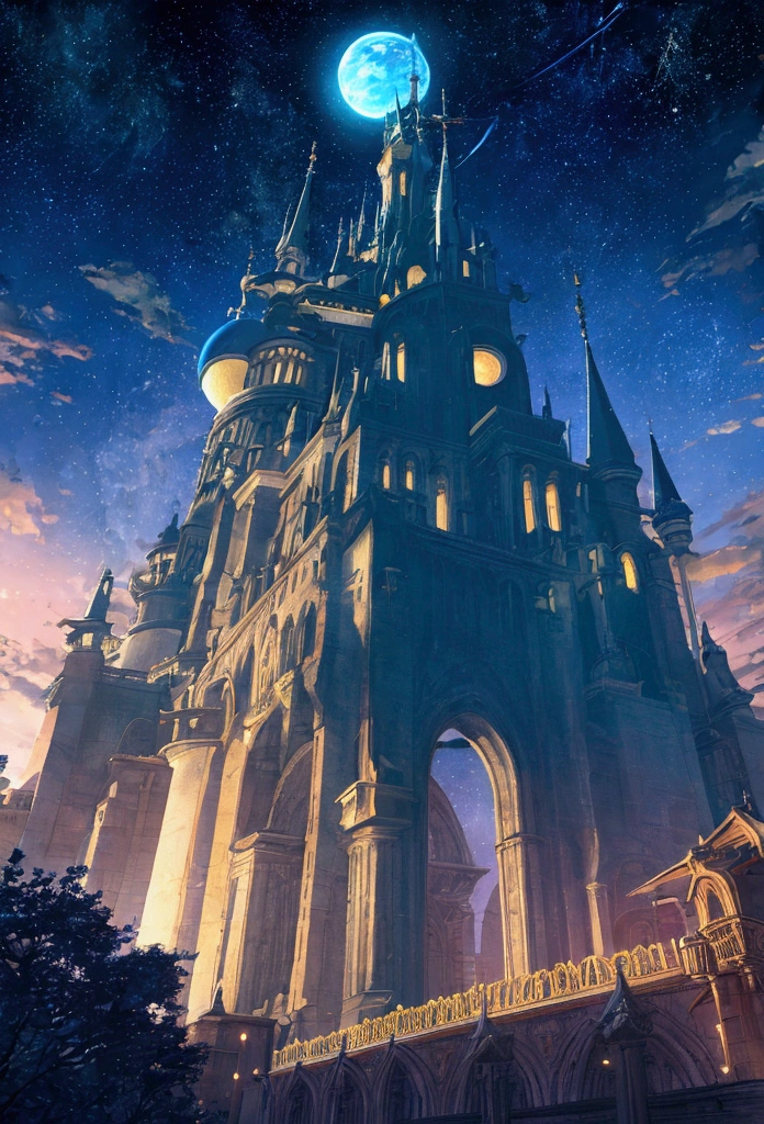 Fantasy world with night view and planets in the sky