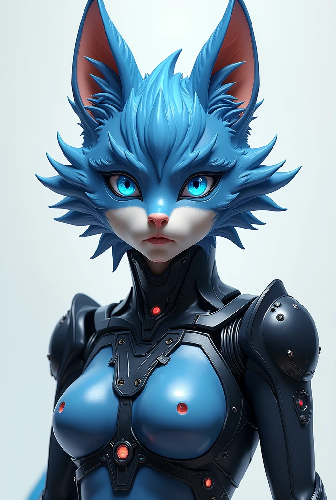 A protogen with a detailed, rude face expression, short blue and black and white fur hair, raising her eyebrow, with a detailed body and whole body, 5 fingers and detailed hands, blue detailed eyes, 2 arms, (best quality,4k,8k,highres,masterpiece:1.2),ultra-detailed,(realistic,photorealistic,photo-realistic:1.37),portrait