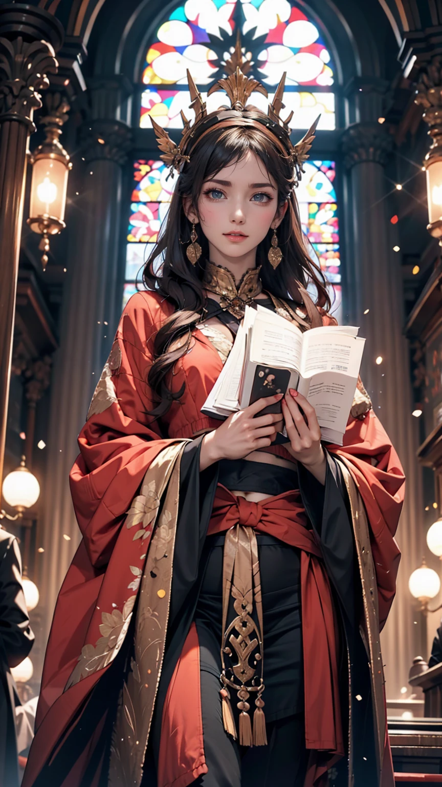 God's Embrace、24-year-old woman、Attractive Young Woman, (Beautiful Face:1.1), Detailed eyes, Seductive lips, (eye make up:1.2), (Medium chest:1.0), (Toned body:1.2), Sexy proportions、Narrow waist、Cropped tops((crop top))Midriff jacket on top((midriff jacket))、Low-rise mini pleated skirt、Lace-up sandals、Put one hand on your hip
