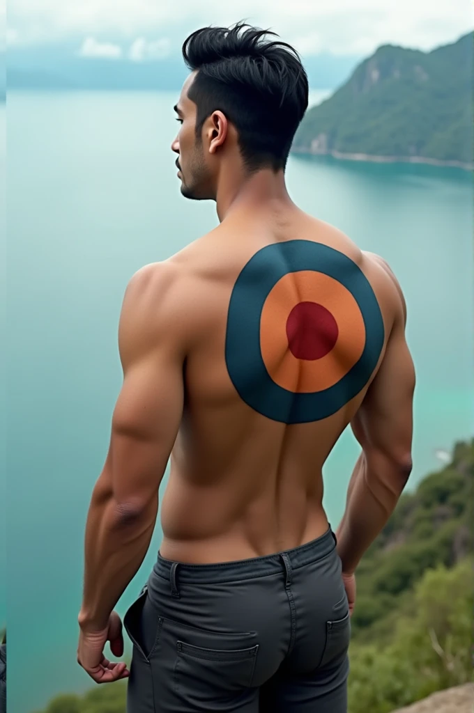 Create an image of Nadech Kugimiya with a bulging target while enjoying the view.