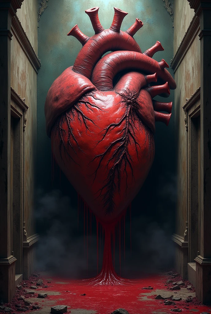 A giant bloody heart in the house walls, nightmare 