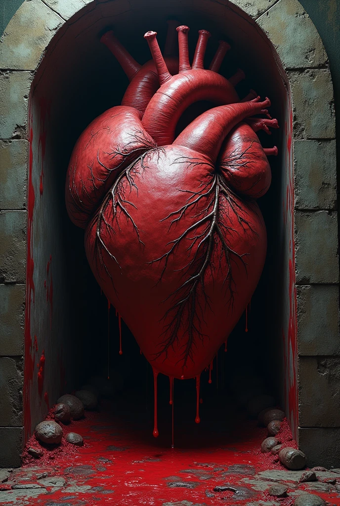 A giant bloody heart in the house walls, nightmare