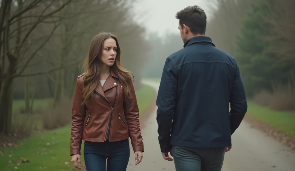 A WOMAN ANGRY WITH A MAN WALKING OUT AND LEAVING HIM BEHIND