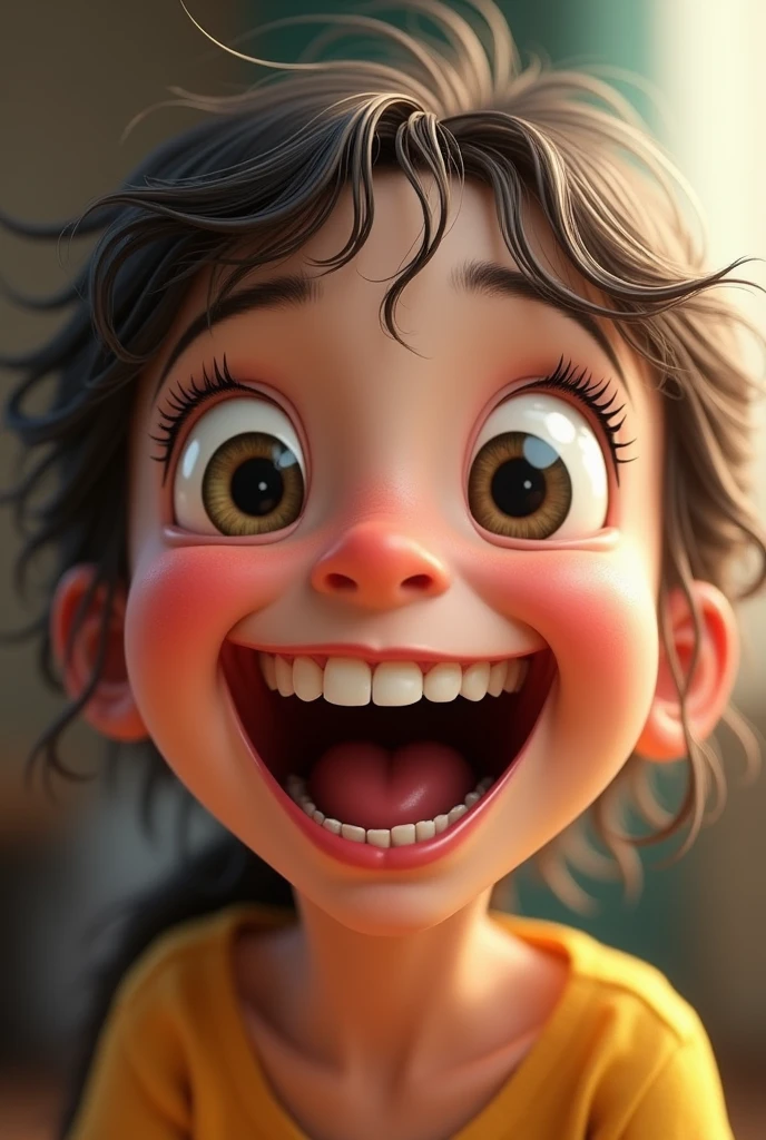 DROOLING GIRL WITH BIG EYES LAUGHING