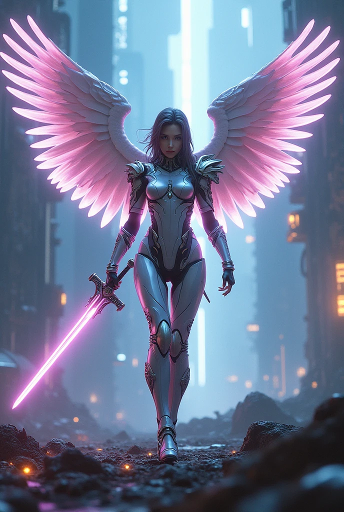 war effect,ultimate buttle mode,REAL - style image of a woman with a sword in a field, cyberpunk art inspired by Leng Mei, cgsociety contest winner, fantasy art, beautiful cyborg angel girl, angel knight girl, as a mystical valkyrie, battle angel, angel in plastic armor, mechanized valkyrie girl, unreal engine 4k wallpaper, wraith from apex legends, epic angel wings