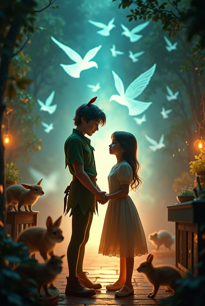 peter and wendy in the nursery, surrounded by holographic animals