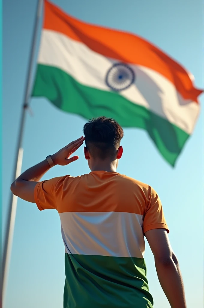 Soluting indian flag with tricolour t shirt named Aslam khan LASEA on back 