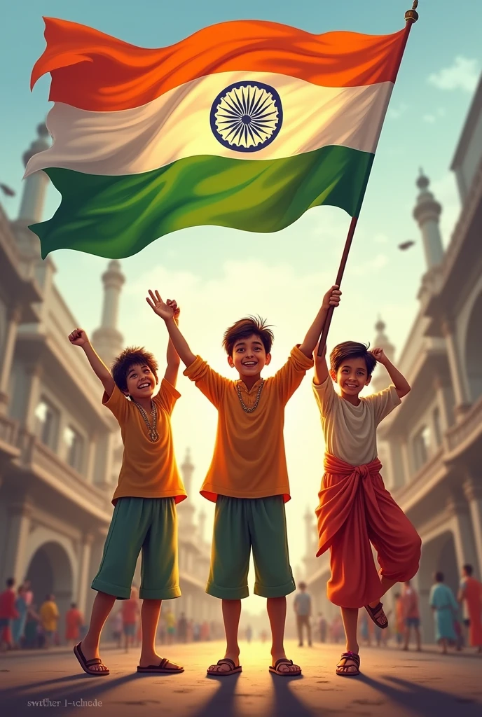 Three boy with Indian flag