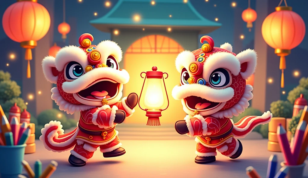Happy Mid-Autumn Festival , facebook cover photo, VAN TRI BOOKSTORE, chibi image, lion dance, school supplies, lantern