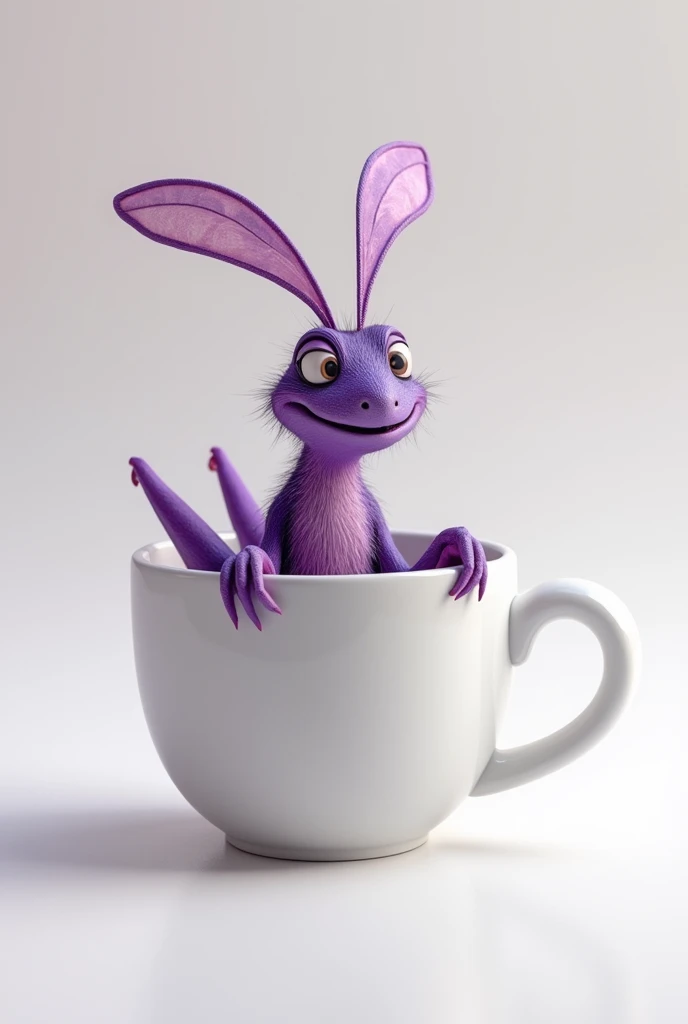 White ceramic mug with the lucky purple cricket from the movie Mulan , 3D the cricket and make it inside the cup
