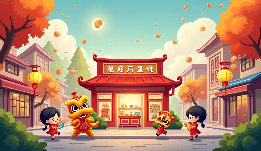 Happy Mid-Autumn Festival , facebook cover photo, VAN TRI BOOKSTORE, chibi image, lion dance, school supplies, lantern