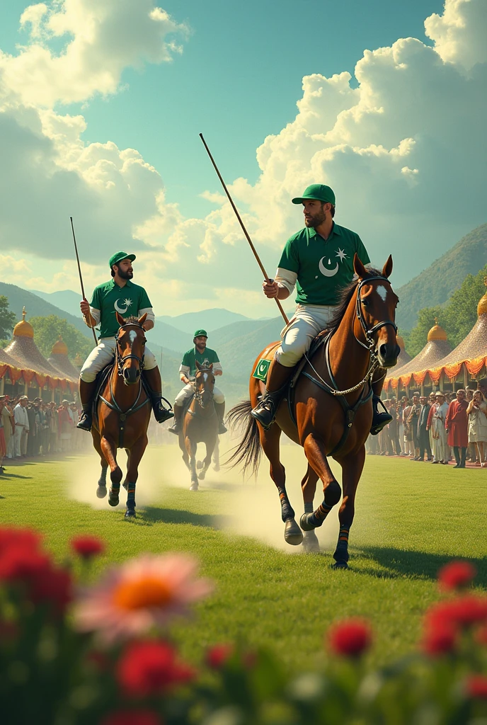 polo festival in pakistan dream like feel men in Pakistani flag dress