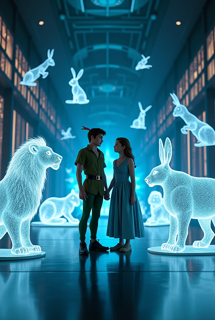  Peter and Wendy in the Advanced Room, surrounded by holographic animals