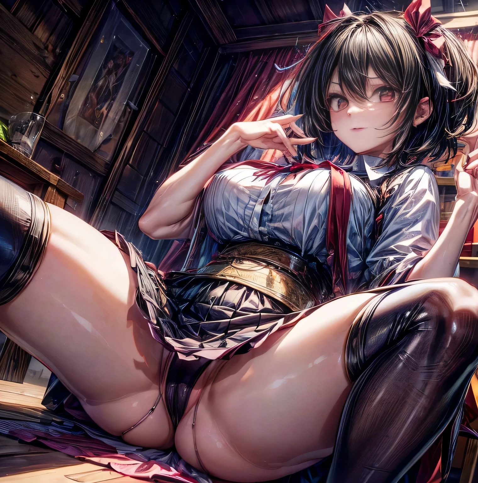 ,Writhe,leak,Spreading legs Touhou Prec Black hair,Thighs Short Hair Tengu I put it with Shameimaru.